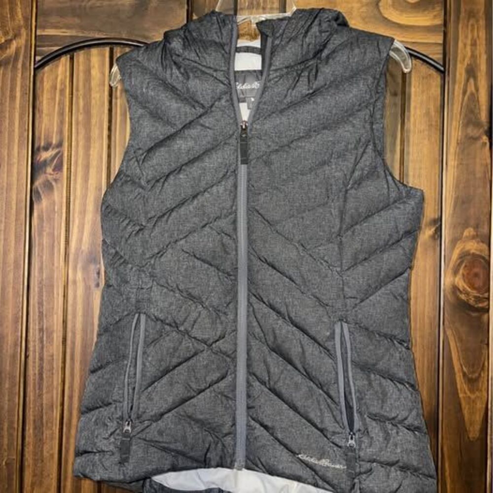 Women’s Small Eddie Bauer Puffer Vest Hood Gray Insulated